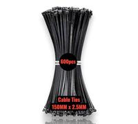 Black Nylon Cable Ties 600pcs 6 Inch NCS35® Heavy Duty, Self-Locking, UV Resistant, Multi-Purpose Plastic Cable Managment Tie Wraps 8 kg Tensile Strength for Electrical,Zip Ties Cable Ties