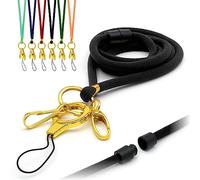 Black Nylon Cord Lanyard Soft Comfortable with Safety Breakaway, Includes Gold Design O-Ring, Loop Clip and Two Metal Clips, ID Badge Holder Thin Rope Neck Strap by LanyardsTomorrow - Single 1pc