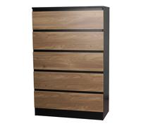 (Black/Oak) 5 Drawer Wooden Bedroom Chest Cabinet No Handles
