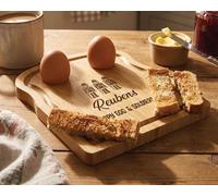 Black Oak Farm Personalised Nutcracker Dippy Egg and Soldiers Board - Wooden Breakfast Egg and Toast Holder Plate for Kids - Custom Engraved Name and Message, 2 Egg Cups