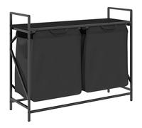vidaXL Laundry Basket 2 Compartments with Shelf Black Oak