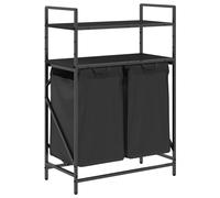 vidaXL Laundry Basket 2 Compartments with Shelves Black Oak