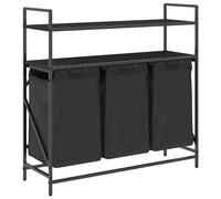 vidaXL Laundry Basket 3 Compartments with Shelves Black Oak