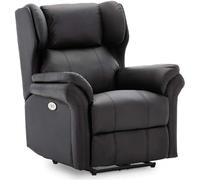 (Black) Oakford Electric Bonded Leather Auto Recliner Wing Back Lounge Chair With Usb