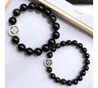 Black Obsidian 925 Silver Charm Cross Flower Amulet Natural Crystal Chakra Luxury Talisman for Prosperity Good Luck Money Protection,8mm/1951