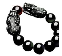 Black Obsidian Bracelet, Natural Gemstone Energy Piyao Rainbow Eye Tiger Golden Adjustable for Women Men,12mm