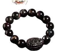 Black Obsidian Bracelet, Natural Healing Crystal Bracelet Lucky Dragon Charm Balance Golden Obsidian Beaded Amulet Attract Money Prosperity Luck,Rainbow Eye,14mm