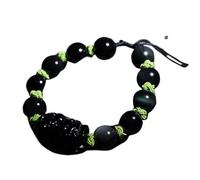 Black Obsidian Bracelet, Pi Yao Red String Wealth Bracelet Reiki Amulet Lucky Adjustable Ward Off Evil Bracelet Women Men,Red,10mm(Green-12mm)