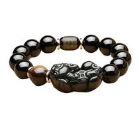 Black Obsidian Bracelet, Pi Yao Wealth Bracelet Tiger Eye Stone Reiki Crystal Bracelet Spiritual Chakra Bracelet Amulet Lucky Adjustable Ward Off Evil Bracelet,Style B,16mm
