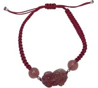 Black Obsidian Bracelet, Piyao Pink Black Couple Bracelet Natural Silver Obsidian Strawberry Quartz Tiger Eye Bead Handwoven Red String Love,Men (Color : Women)