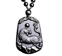 Black Obsidian Chinese Animal Pendant Necklace with Adjustable Chain - Sparkling & Artful