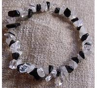 BLACK OBSIDIAN, CLEAR QUARTZ AND MOONSTONE CHIP BEAD HEALING CRYSTAL BRACELET