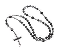 Black Obsidian Cross Pendant Necklace, 25.6 Healing Crystal Rosary For Protection
