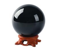 Black Obsidian Crystal Ball 80mm/3.1 inch with Rose Wooden Stand and Gift Box for Home Decor, Meditation,Fortune Teller,Feng Shui,Halloween,Magic,Quartz Crystal Orb Prop Decorative Glass Sphere