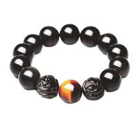 Black Obsidian, Double Piyao Natural Rainbow Eye Obsidian Gold Crystal Ward-Off Evil Spirits Talisman Prosperity,Obsidian,14mm