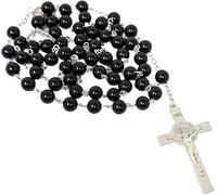 Black Obsidian Gemstone Catholic Rosary Beads 8mm with St Benedict Crucifix - Includes JRose Velvet Pouch & “How to Pray The Rosary” Leaflet - Handmade Protection Prayer Beads