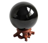 Black Obsidian Gemstone Crystal Balls, Divination Fengshui Sphere with Wooden Stand for Witchcraft Mediation Home Office Decoration,130mm/5.1in