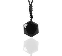 Black Obsidian Hexagram Natural Stone Necklace Translucent Ice Obsidian Amulet His and Hers Couples Necklace Lucky Love Pendant Necklace for Men Women
