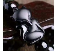 Black Obsidian, Natural Frosted Obsidian Beads Crystal Fox Bangle for Man/Women Talisman Protects Luck Love Money Wealth Happy Prosperity,14mm