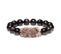 Black Obsidian, Natural Gold Obsidian Spiritual Chakra Amulet Lucky Adjustable Ward Off Evil Men Women, D,12mm (Color : b, Size : 14mm)