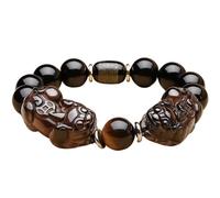 ,Black Obsidian,Natural Gold Obsidian Spiritual Chakra Amulet Lucky Adjustable Ward Off Evil Men Women, D,12mm