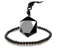 Black Obsidian Necklace Men Hexagram Natural Stone Crystal Pendant for Women Protection Premium Talisman Necklaces Couples Gift, One Size, black obsidian, obsidian