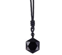 Black Obsidian Pendant Natural Stone Necklace Hexagram Pendant Jewelry Protector Accessory Energy Protection Enhancing Spiritual Balance Design Piece, riferimento alla descrizione, Refer