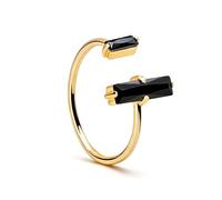 Black Obsidian Ring Crystal Gemstone Ring Adjustable Open Band Two Stone Baguette Design Spiritual Protection Gift Jewelry for Women Stackable Band for Daily Wear Valentine Day Pouch Included, L