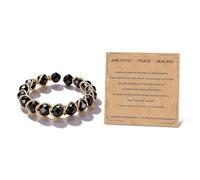 Black Obsidian Ring Dainty Ring Protection Jewelry Crystal Jewelry Spiritual Gift for Women Adjustable Open Band Gold Tone Finish Everyday Wear with Intention Meaning Card Birthday Gifts for Women, L