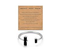 Black Obsidian Rings with Card for Women Adjustable Two Stone Crystal Rings Mindfulness Stress Relief Jewelry Protection Ring Gift for Her, L, Zinc, No Gemstone