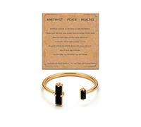 Black Obsidian Rings with Card for Women Adjustable Two Stone Crystal Rings Mindfulness Stress Relief Jewelry Protection Ring Gift for Her, L, Zinc, No Gemstone