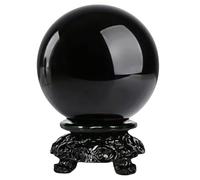 Black Obsidian Sphere - Curative Glass Ball + Carved Wood Support Stones and Crystals Feng Shui Decoration,A,30mm Gemstone Stone