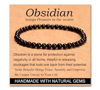Black Obsidian - Stone of Pleasure - Stretch Elastic Bracelet Natural Stone Crystal Healing Power Energy Gifts for Unisex Adult 4mm