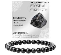 Black Obsidian - Strength - Crystal Bracelet for Women 6mm Beaded Semi Precious Natural Stone Stretch Elastic Jewelry Yoga Gifts Large