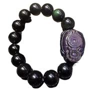 Black Obsidian, Turtle Natural Rainbow Eye Obsidian Round Bead Crystal Bangle Talisman Protects Luck Love Money Happy 16mm
