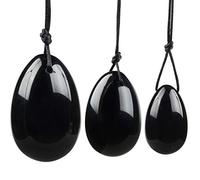 Black Obsidian Yoni Eggs, June&Ann Set of 3 Drilled Natural Chakra Healing Yoga Exercise Eggs with String Massage Stones Ben Wa Ball for Women to Train Pelvic Muscles Kegel Exercise
