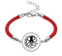 Black Octopus Marine Life Pattern Lucky Red String Bracelet Rope Bracelet Handmade
