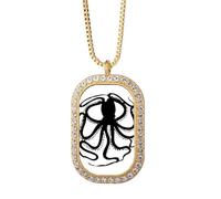 Black Octopus Marine Life Pattern Necklace Pendant Diamond Crystal Golden Jewelry
