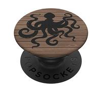 Black Octopus Silhouette on Rustic PACJ0017 PopSockets Grip and Stand for Phones and Tablets