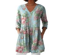 Black of Friday Bargins Women Summer Tops with Pockets Linen 3/4 Sleeve V Neck Tunic Top Cotton Linen Casual T-Shirt Oversized Long Swing Blouse Shirts Ladies Clothes Tee