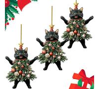 Black of Friday Cat Christmas Ornament, Xmas Tree Decorations Acrylic Hanging Ornaments, Cute Black White Cats Hanging Ornaments, Wearing Christmas Trees Dress Cat Ornament (Black*3PCS)