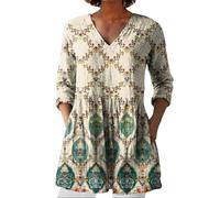 Black of Friday Deals 2025 Women Summer Tops with Pockets Linen 3/4 Sleeve V Neck Tunic Top Cotton Linen Casual T-Shirt Oversized Long Swing Blouse Shirts Ladies Clothes Tee