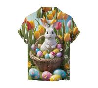 Black of Friday HUIFUAO Easter Eggs Shirt for Men UK Short Sleeve Easter Bunny Tee Shirt Funny Rabbit Button Down Blouse Tops Summer Hawaiian Tshirt (Z13-Blue, XXXL)