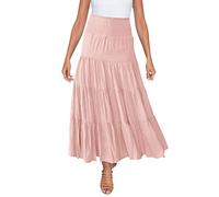 Black of Women's Skirts Elasticated High Waist 2025 Summer Casual Patchwork Ruffled Flowy a Line Floral Midi Skirts for Women with Drawstring Decoration S-XL Pink XXL
