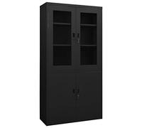 Black Office Cabinet 90 x 40 x 180 cm Steel Frame Safety Glass Doors 3 Adjustable Shelves Secure Document Storage Perfect for Office Garage Utility Room