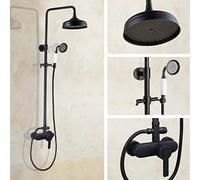 Black Oil Rubbed Single Lever Brass Wall Mount 8 Inch Rain Shower System Mixer Tap Faucet Set Ceramic Handheld Shower Ahg155 - (Color: Black)