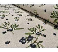 Black Olives Branch Fabric Olive Print Green Leaf Tree Linen Look Upholstery Kitchen Curtain Cotton Material - 140cm Wide (PER Meter)