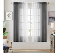 Black Ombre Faux Linen Sheer Curtains for Bedroom Living Room Rod Pocket, 2 Tone Reversible Gradient Voile Semi Window Curtains,Privacy and Light Filtering, Set of 2 Panels, 54 x 63 Inch Length