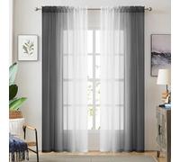Black Ombre Faux Linen Sheer Curtains for Bedroom Living Room Rod Pocket, 2 Tone Reversible Gradient Voile Semi Window Curtains,Privacy and Light Filtering, Set of 2 Panels, 54 x 72 Inch Length
