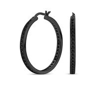 Black On Black Cubic Zirconia Pave CZ Large Statement Big Hoops Earring For Women IP Plated .925 Sterling Silver 1.5 Inch Diameter